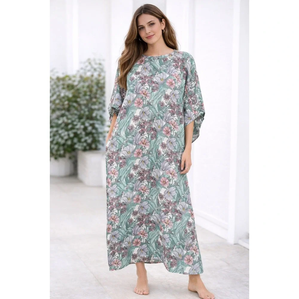 Tory Burch Silk Kaftan Maxi Dress S Floral Resort Muumuu Beach Luxe